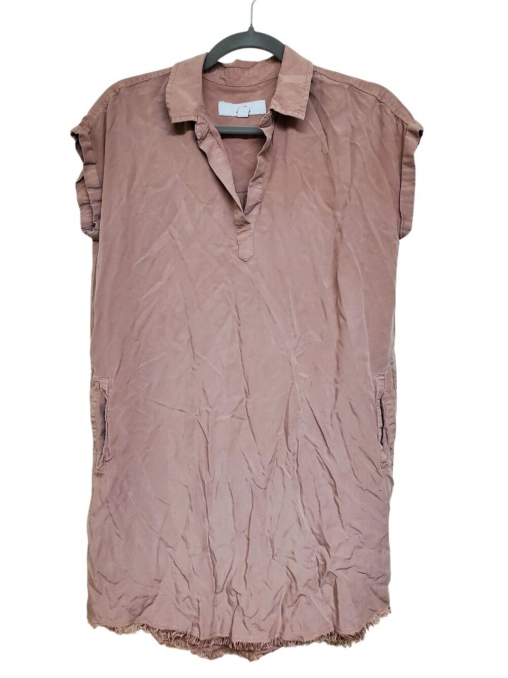 Thread + Supply Women's Taupe Collared V-Neck Boxy Short Sleeve Tunic Size XS